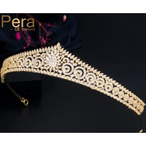 Pera Noble High Quality Cubic Zirconia European Gold Color Princess Diadema Hairwear for Bridesmaid Bridal Wedding Jewelry H022