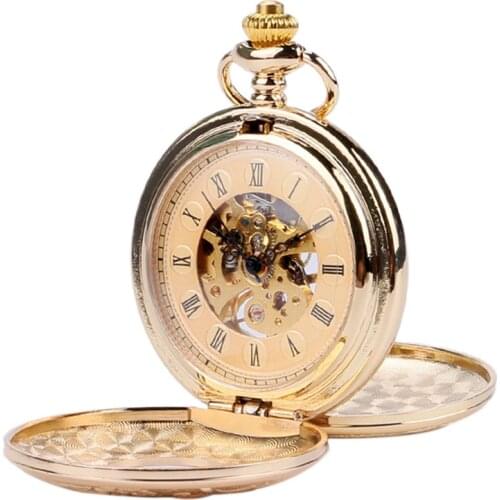 Luxury Gold/Silver Antique Steampunk Skeleton Mechanical Fob Pocket Watch Double Open Side Roman Numbers Reloj De Bolsillo Gifts