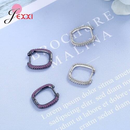 Geometric Popular 925 Sterling Silver Small Hoop Earrings for Women Cubic Zircon Crystal Rectangle Earings Fine Jewelry Brincos