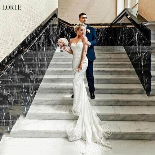 LORIE Mermaid Wedding Dresses 2019 Vestidos de novia Spaghetti Strap Vintage Lace Wedding Bride Dress Backless Wedding Gowns