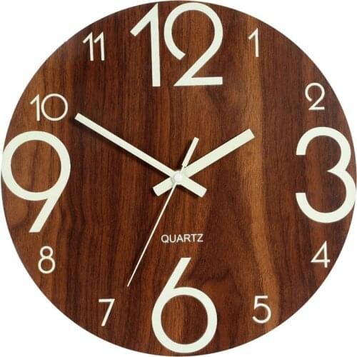 LUDA Luminous Wall Clock,12 Inch Wooden Silent Non-Ticking Kitchen Wall Clocks With Night Lights For Indoor/Outdoor Living Roo