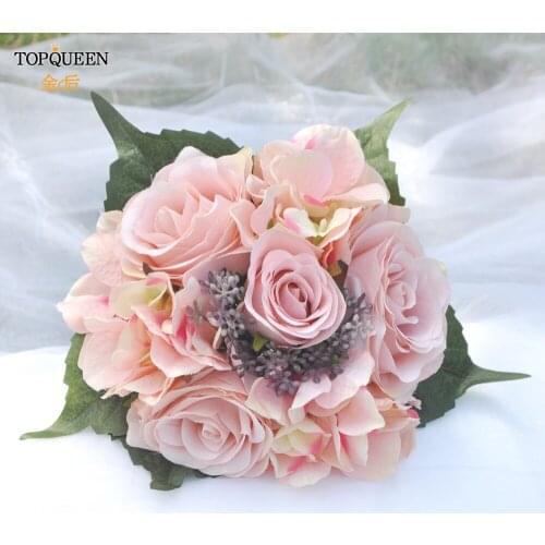 TOPQUEEN F29 Elegant Wedding Bouquet Bridal Holding Flowers Pink Rose Artificial Flowers Bridal Bouquets Wedding Accessories