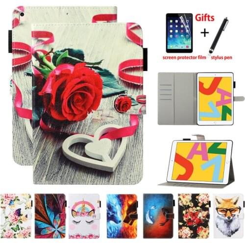 For iPad 10.2 2019 Smart Case Cover 7th Generation For iPad Pro 10.5 Air 3 2019 Funda Tablet Cute Painted Stand Shell Capa +Gift