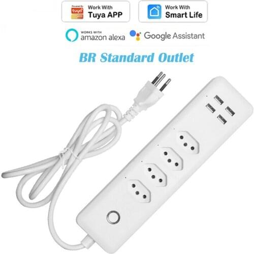 Wireless Wifi Smart Power Strip 4 BR Standard Outlet with 4 USB Port Timer for Tuya Smart Life APP Alexa Google Home Automation