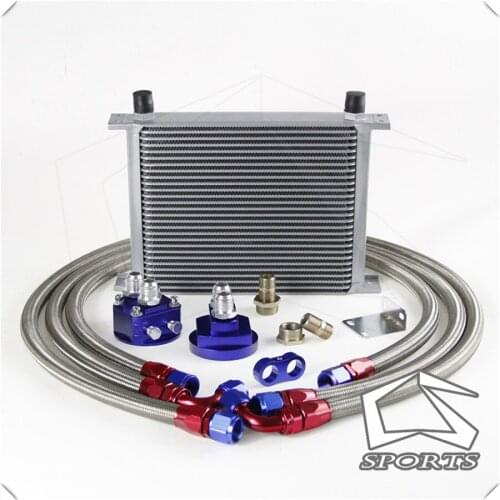 Universal 28 Row Aluminum 10 AN Racing Oil Cooler Tank Filter Relocation Kit