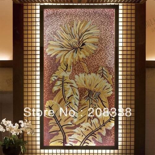 Magnificent Flowers Glass Mosaic Tile Modern Art Wall Mural