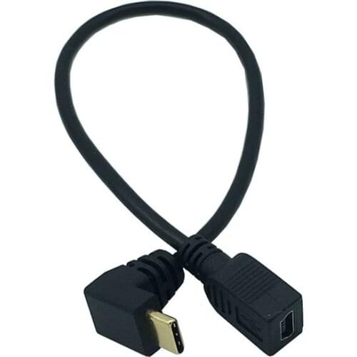 Up Down Angle 90 Degree USB-C Charging Cable USB 3.1 Type C Male to Mini USB (Mini B) Female Converter Cable Cord