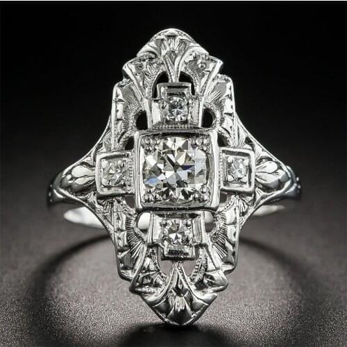 Vintage Wedding Ring For Women Luxurious Princess Style Hollowed Out Cubic Zirconia Silver Color Gifts Fashion Jewelry