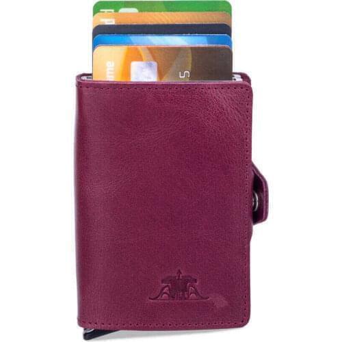 Vintage Crazy Leather Automatic Pop-Up Leather Card Holder Burguny with Two Mechanisms