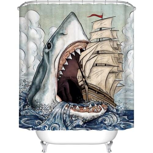 Shower Curtains Mediterranean Sea Animals Seahorse Digital Printing Polyester Waterproof Mildew Shower Curtain Bath For Home