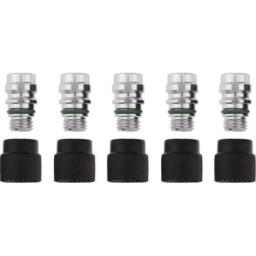 VODOOL 5Pcs High Side A/C Air Conditioner Service Charge Port Ball Valve Cores With Caps Repair Valve Accessories Kit For GM VW