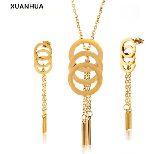 XUANHUA Wedding Fashion Tassel Stainless Steel Jewelry Sets For Women Dubai Jewelry sets Circle wedding jewelry jewellery