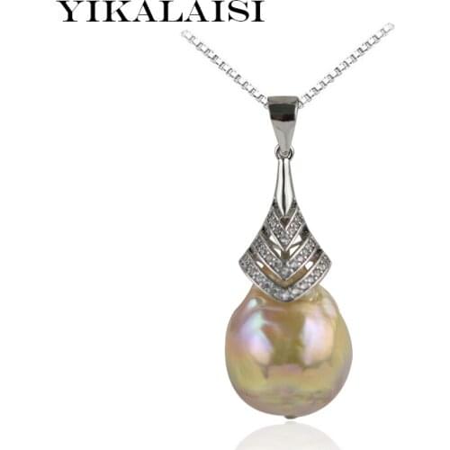 YIKALAISI 925 Sterling Silver jewelry for office women 12-13mm Natural Freshwater Pearl Necklace Pendants Baroque 2018 fashion