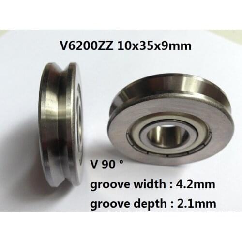 10pcs/lot V6200ZZ V6200 ZZ 6200VV 10x35x9 mm V groove ball bearing guide track roller wheel pulley bearing 10*35*9