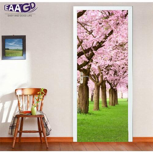 2Pcs/Set DIY Color Cherry Tree Door Home Creative 3D Door Stickers Pattern for Room Wall Door Art Decor
