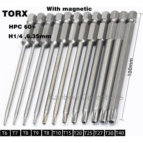 2pcs/lot Length100*6.35mm, S2 Screwdriver Bit TORX Bit Tools Magnetic Screwdriver Bit Air Tools T9 T10 T15 T20 T25 T27 T30 T40