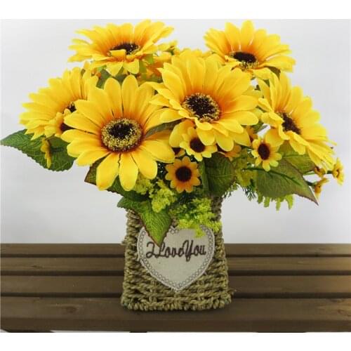 2Pcs Artificial Spring Summer Flower Sunflower for Wedding Party Home Office Tabletop Decor