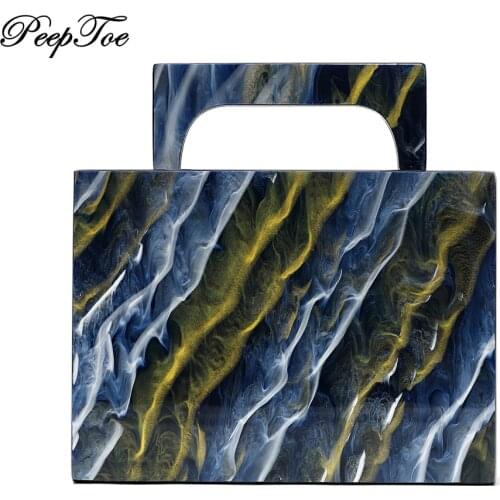 21Stylish Totes Fashion Marble Dark Blue Sequins Acrylic Evening Bag Shimmering Glitter Elegant Women Clutch Purse Chic Handbags