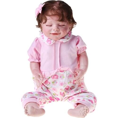 22inch Silicone Real Baby Girl Lifelike Educational Interactive Doll Body Silicone Vinyl Doll Soft Body Pink Suit Doll 69HE