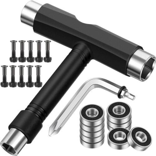 22Pcs Multifunctional Skate Tools Portable Skate Accessories T Type Skate Tool,Skate Bearing,Skateboard Hardware Bolts