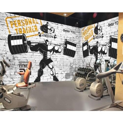 Beibehang Custom gym Decorative 3D Wallpaper Nostalgic Retro Sports Fitness Weightlifting Background Wall wallpaper for walls 3d