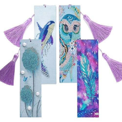 4 PCS 5D Diamond Painting Bookmarks DIY Flower Printing Beaded Bookmarks Gift for Student Graduation Birthday Home Office School