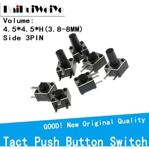 50PCS/LOT 4.5*4.5mm Momentary Tact Switch Push Button Switch 3PIN Micro Switch For TV/home use Button 4.5*4.5*3.8 4.3 5 6 7 8 MM