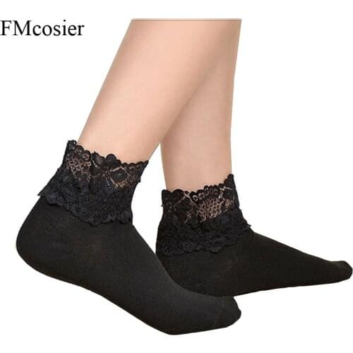 6 Pairs Spring Summer Womens Lace Socks Ankle Sock Woman Cotton Casual Funny Beautiful Elastic Short Calcetines White Black