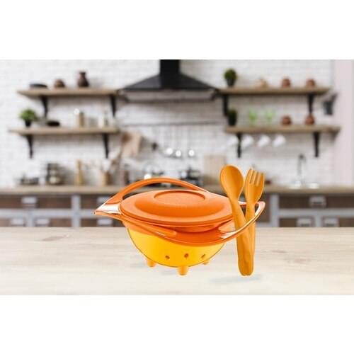 Babyjem Spillable Plate & Mama Spoon Fork Kit Orange