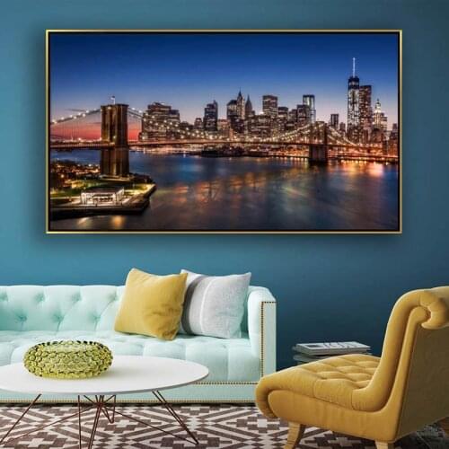 Brooklyn Bridge Night scene Wall art famous building New York City home decoration living room bedroom picture