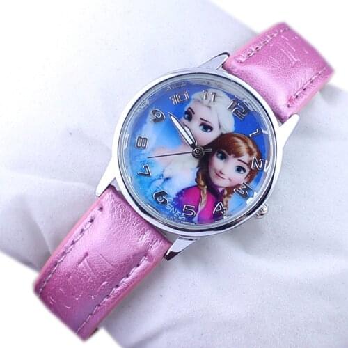 Disney Frozen Elsa anna Princess Childrens Cartoon Student Girl leather Belt Quartz Fashion Watch toys doll accessories