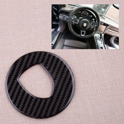 Carbon Fiber Black Car Steering Wheel Logo Cover Trim Fit For Porsche Cayenne Macan Panamera 718 911 918