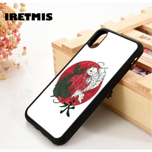 Iretmis 5 5S SE 6 6S phone case cover for iPhone 7 8 plus X Xs 11 Pro Max XR Yin and Yang Red Moon Japanese Asian Koi Carp Fish