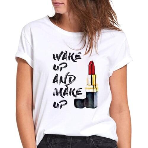 T Shirt Women Kawaii Make Up And Make UP Printed Graphic Tees Hip Hop Tops Summer Short sleeve T-shirt Female Clothing Tshirt