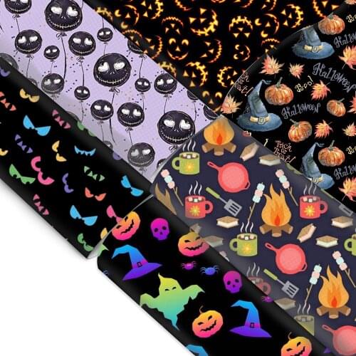 20*34CM Smooth Halloween Printed Faux Synthetic Leather Fabric for Bows Leather Sheets Crafts DIY Handmade Materials,1Yc12248