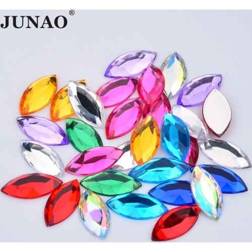 JUNAO 7*15mm Mix Color Horse Eye Rhinestones Flat Back Glue On Acrylic Gems Crystal Stones Non Hot Fix Bead for Craft Decoration