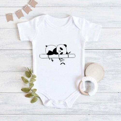 Kawaii Panda Sleeping Printed Baby Clothes Simple Harajuku Style Baby Boy Body Loose Plus Size Toddler Girls Bodysuits 0-24M