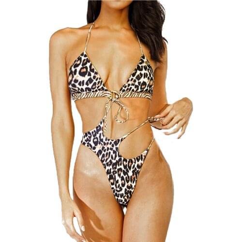 AA Women Bikini Set Fashion Halter Padded Back Buckle Design Bra Hollow Design Straps High Waist Beachwear Swimming Suit Biquini