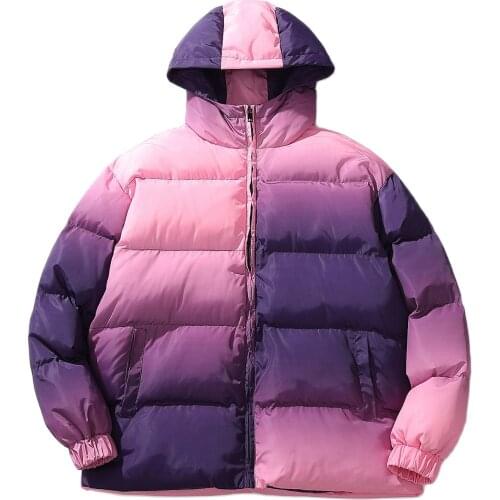 Hip Hop Warm Parka Jacket Men Streetwear Color Block Gradient Padded Jacket Cotton Harajuku 2020 Winter Pullover Tops Outwear