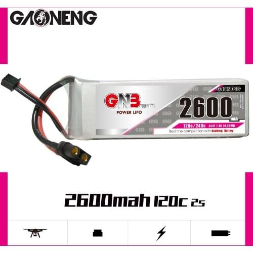 GAONENG GNB 2600mAh 2S 7.4V 120C/240C Lipo Battery With XT60 Plug For RC Helicopter Airplane FPV Racing Drone Parts