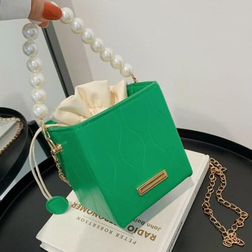 Small Women Handbags Designer Drawstring Green Square Box Bag Ladies Leather Crossbody Bags for Girls Chains Shoulder Bag Sac