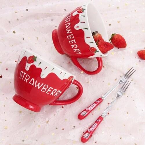 Cute Strawberry Ceramic Mug Girl Heart Milk glass Coffee Mug Cereal Breakfast bowl Life calix Tea Cup Fun Gift tumblers HP92201