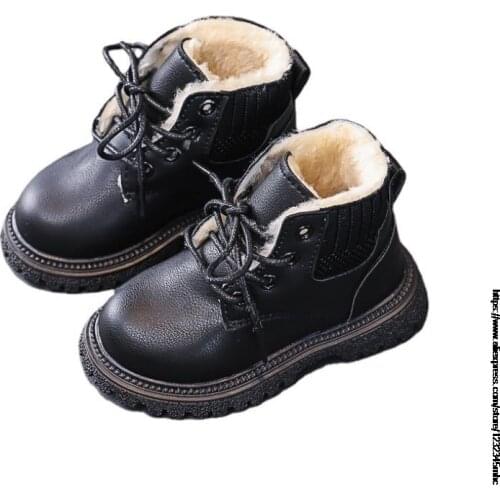 Girls And Boys Fashion Martin Fur Boots Spring Autumn New Children Mid-top Leather Warm Boots Princess Leisure Shoes