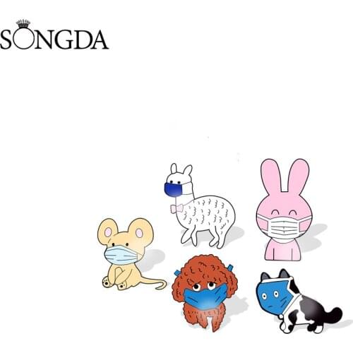 Cartoon Funny Animals Cute Cat Dog Rabbit Rat Acrylic Brooch Mini Collar Backpack Pin Lovely Jewelry for Children And Women Gift