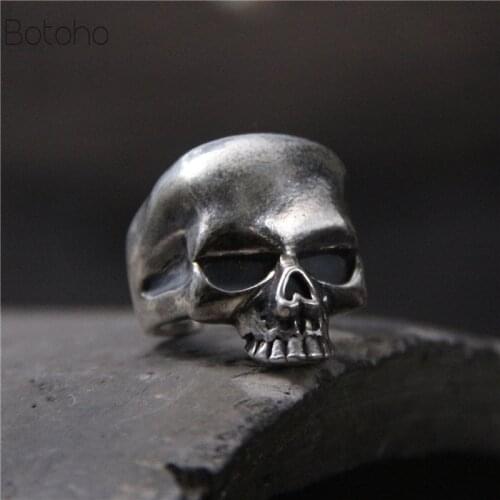 925 Sterling Silver colour Skull Men Ring Walking Evil Silver colour Cool Vintage Punk Style Ring Men Fashion charm Skull Ring