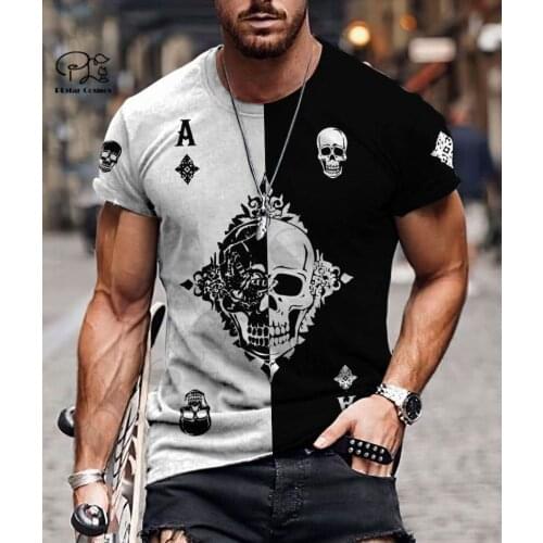 PLstar Cosmos 3DPrint Newest Ace Diamond Skull Tarot Art Unique Man/Woman Harajuku Streetwear Casual T-Shirt Short Sleeve 1