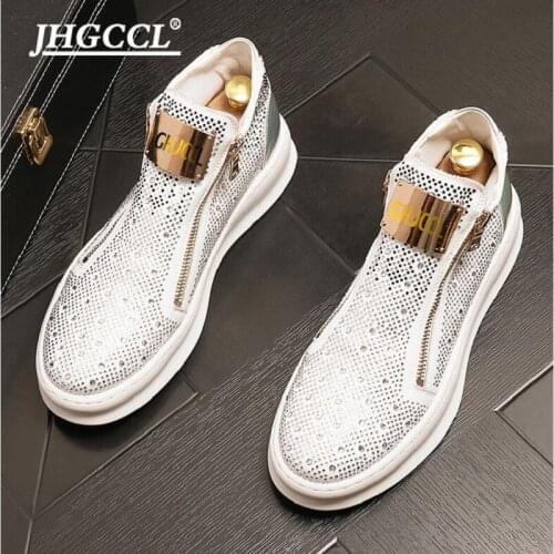New breathable mens casual shoes Rhinestone black mens sneaker flats hip-hop punk mens loafers sneakers Chaussure Homme A1