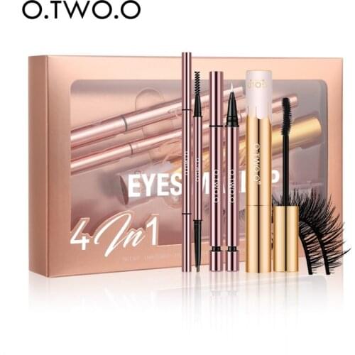 O.TWO.O 4pcs Eyes Makeup Eyebrow Pencil Liquid Eyeliner Volume Mascara False Eyelashes Professional Makeup Kit Official Product