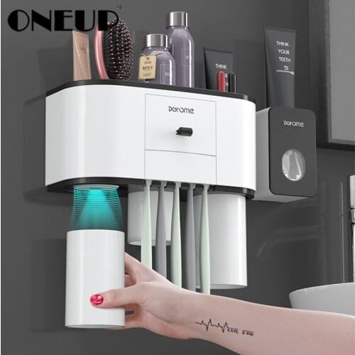 ONEUP Wall-mount Toothbrush Holder Automatic Toothpaste Dispenser Toothbrush Toothpaste Cup Storage Rack Bathroom Accessories