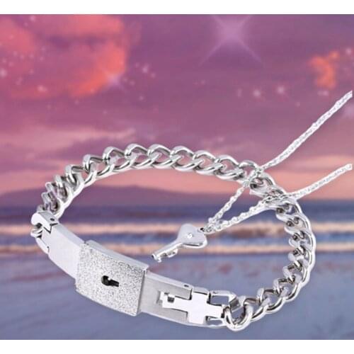 Couple Lovers Jewelry Love Heart Lock Bracelet Stainless Steel Bracelets Bangles Key Pendant Necklace Jewelry